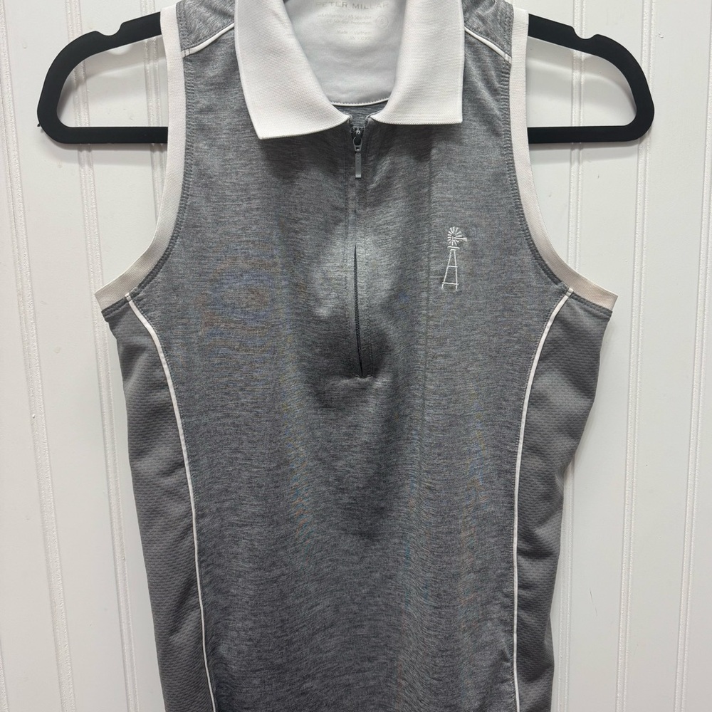 Peter Millar - Women’s UPF 50  Shirley Sleeveless Zip Polo GREY/WHITE  - SMALL